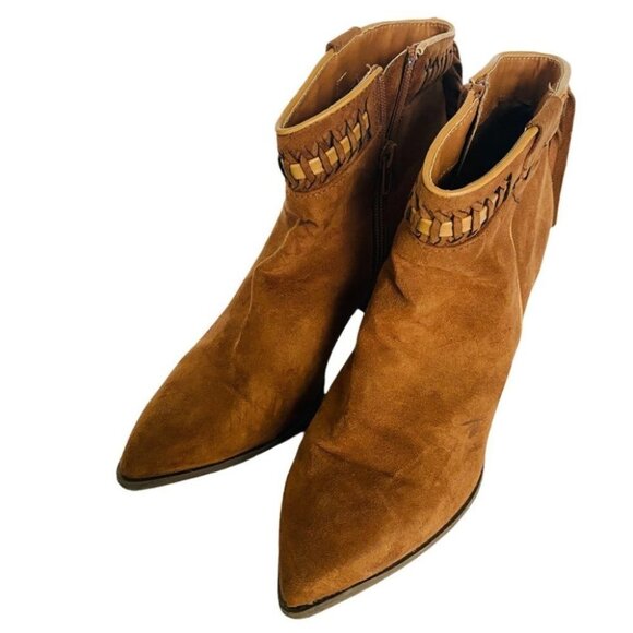 Qupid Cognac Tan Western Style Fringe Ankle Booties Sz 7 - Picture 4 of 15